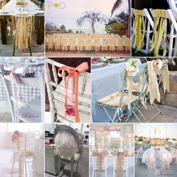 Decorate chairs with ribbon feathers or burlap Chair Ribbons Wedding 