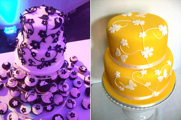 wedding Cake yellow purple cupcakes 2 tier 3 tier Cakes