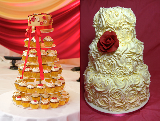 wedding Cake round cupcakes cream red 3 tier cupcake tower