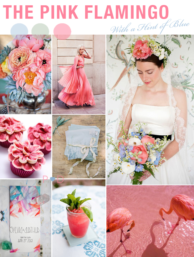 Pink Blue Flamingo Floral Garland mood board pink Wedding Inspiration