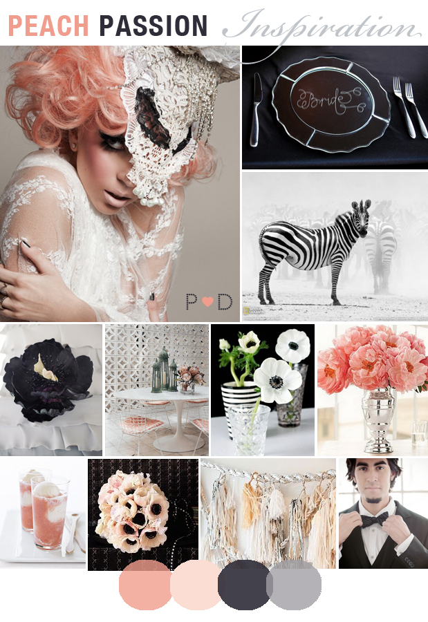 Peach Passion Mood Board Wedding Inspiration Peach Black Grey Wedding