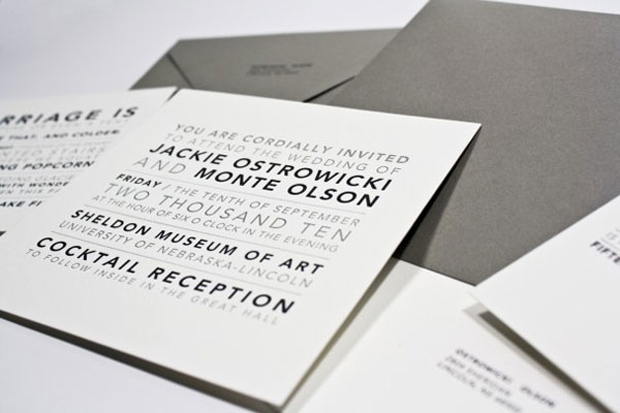 A black white and grey letterpress invitation suite looks so fantastic 