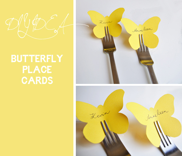 These butterfly place cards slide between the fingers of a fork creating a 