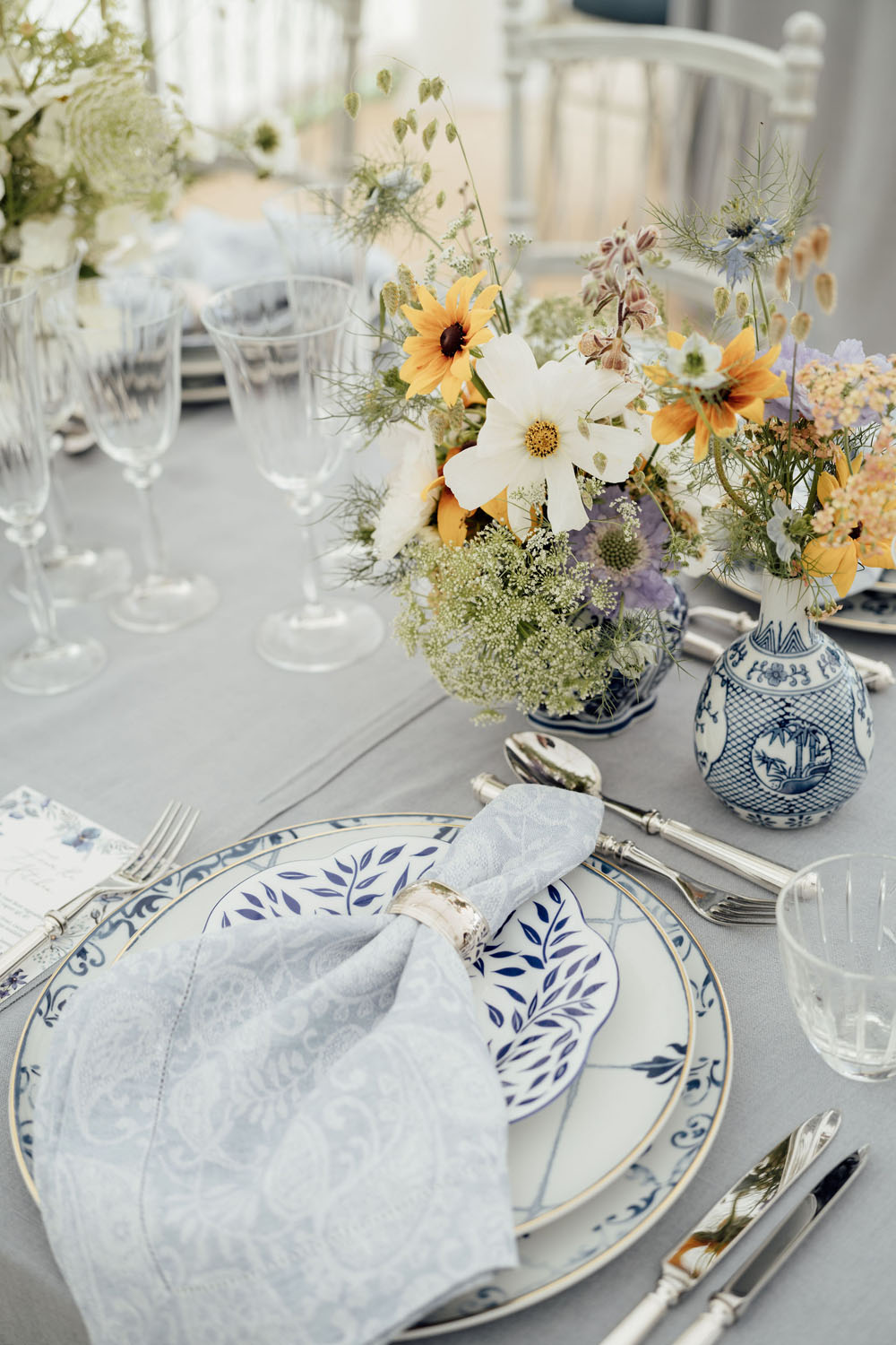 Heckfield Place, Luxury Event, Pocketful of dreams, Event Styling, 60th Birthday, Tablescape, Sunday Brunch Party, Matt Porteous, Kitten Grayson, Skye Gyngell, White and blue party