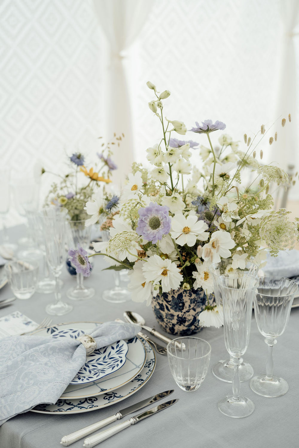 Heckfield Place, Luxury Event, Pocketful of dreams, Event Styling, 60th Birthday, Tablescape, Sunday Brunch Party, Matt Porteous, Kitten Grayson, Skye Gyngell, White and blue party