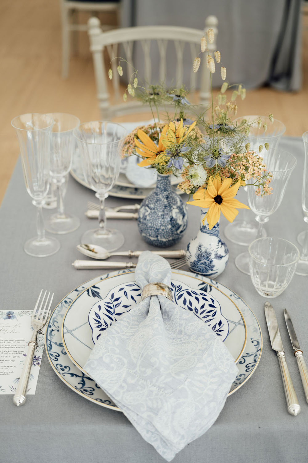 Heckfield Place, Luxury Event, Pocketful of dreams, Event Styling, 60th Birthday, Tablescape, Sunday Brunch Party, Matt Porteous, Kitten Grayson, Skye Gyngell, White and blue party