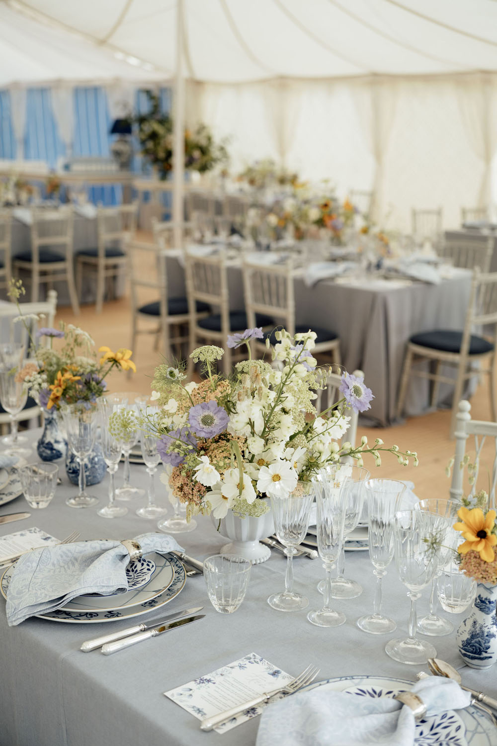 Heckfield Place, Luxury Event, Pocketful of dreams, Event Styling, 60th Birthday, Tablescape, Sunday Brunch Party, Matt Porteous, Kitten Grayson, Skye Gyngell, White and blue party