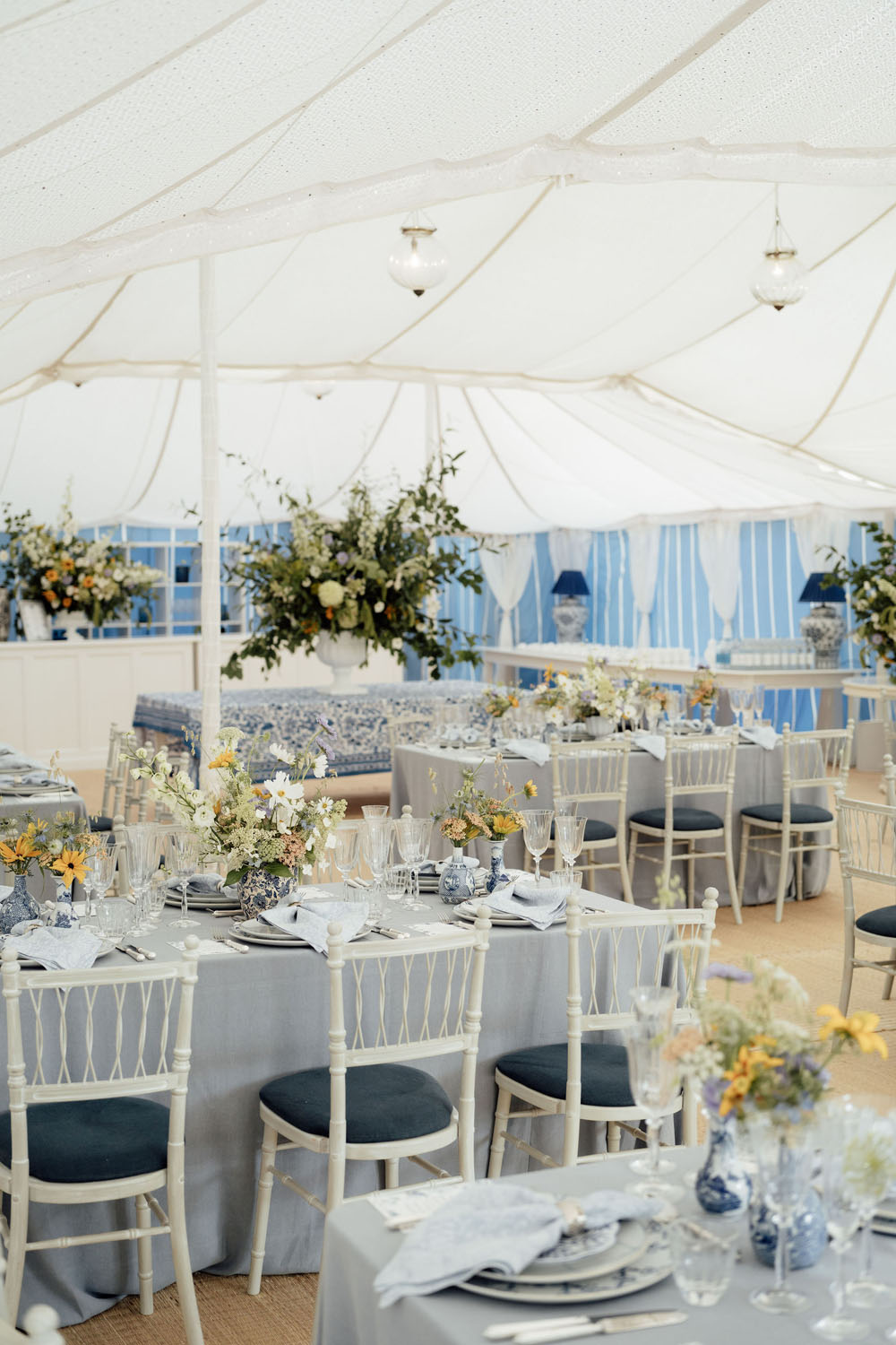 Heckfield Place, Luxury Event, Pocketful of dreams, Event Styling, 60th Birthday, Tablescape, Sunday Brunch Party, Matt Porteous, Kitten Grayson, Skye Gyngell, White and blue party