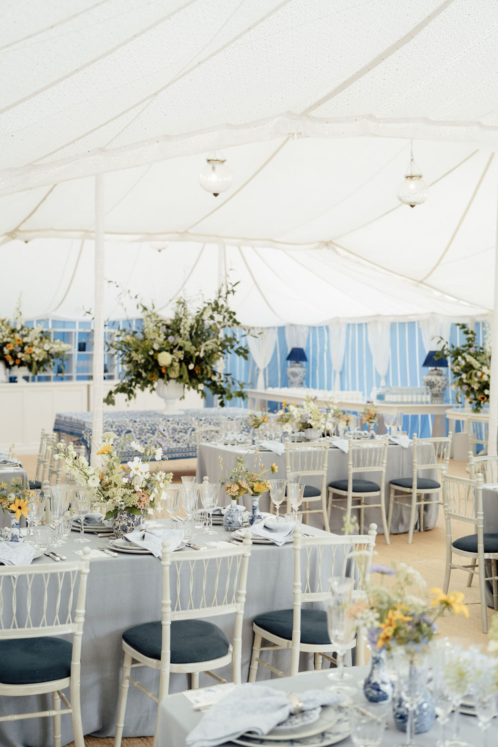 Heckfield Place, Luxury Event, Pocketful of dreams, Event Styling, 60th Birthday, Tablescape, Sunday Brunch Party, Matt Porteous, Kitten Grayson, Skye Gyngell, White and blue party