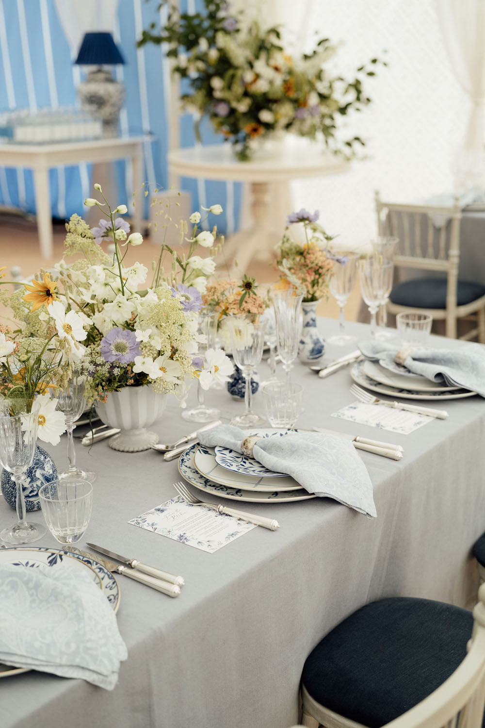 Heckfield Place, Luxury Event, Pocketful of dreams, Event Styling, 60th Birthday, Tablescape, Sunday Brunch Party, Matt Porteous, Kitten Grayson, Skye Gyngell, White and blue party