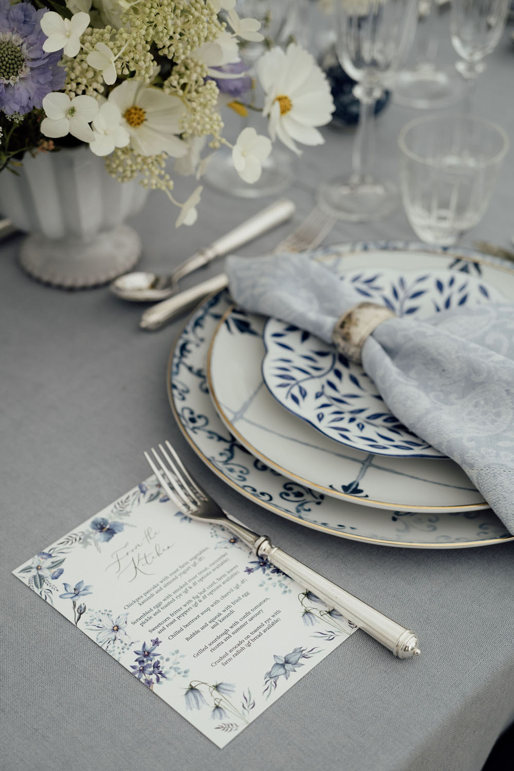 Heckfield Place, Luxury Event, Pocketful of dreams, Event Styling, 60th Birthday, Tablescape, Sunday Brunch Party, Matt Porteous, Kitten Grayson, Skye Gyngell, White and blue party