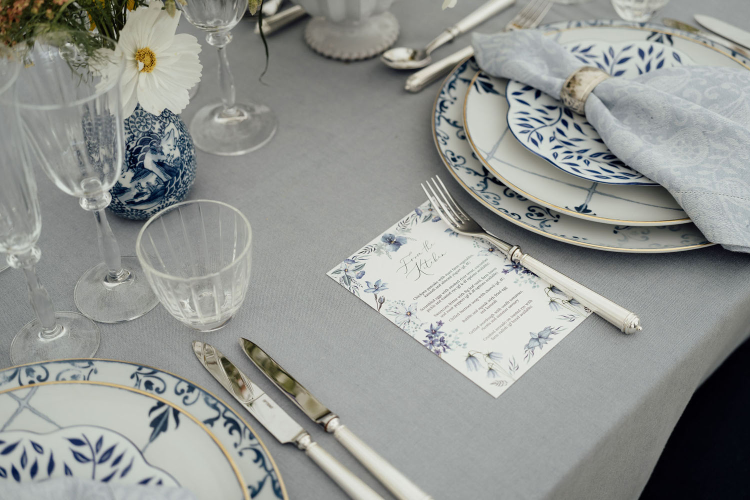 Heckfield Place, Luxury Event, Pocketful of dreams, Event Styling, 60th Birthday, Tablescape, Sunday Brunch Party, Matt Porteous, Kitten Grayson, Skye Gyngell, White and blue party