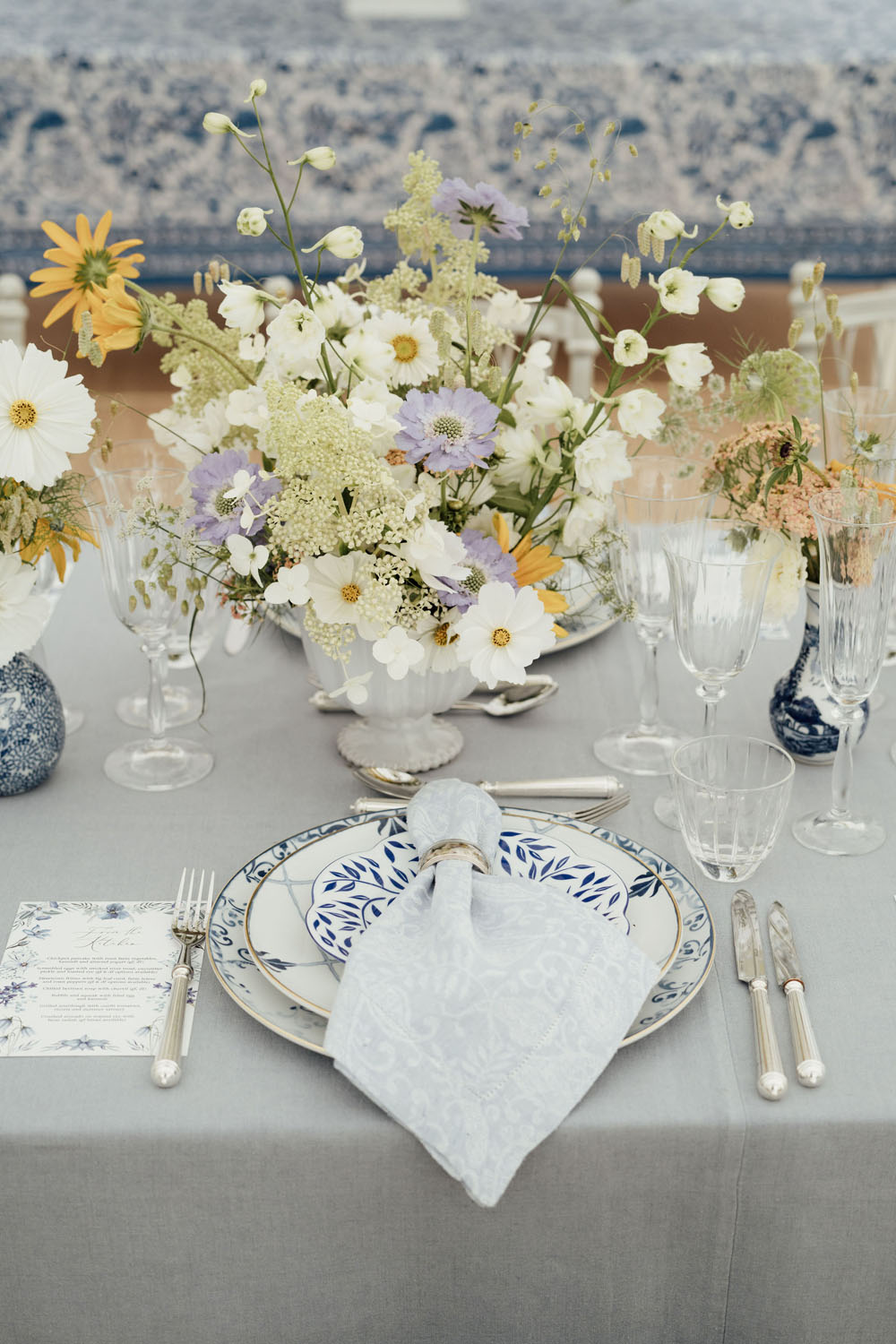 Heckfield Place, Luxury Event, Pocketful of dreams, Event Styling, 60th Birthday, Tablescape, Sunday Brunch Party, Matt Porteous, Kitten Grayson, Skye Gyngell, White and blue party