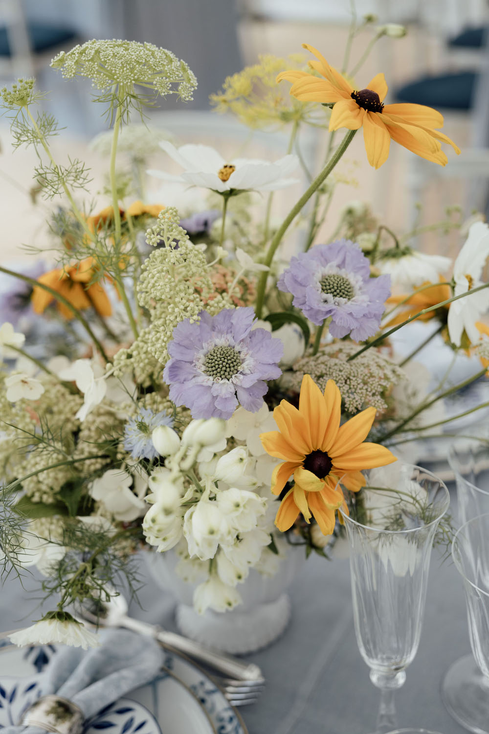 Heckfield Place, Luxury Event, Pocketful of dreams, Event Styling, 60th Birthday, Tablescape, Sunday Brunch Party, Matt Porteous, Kitten Grayson, Skye Gyngell, White and blue party