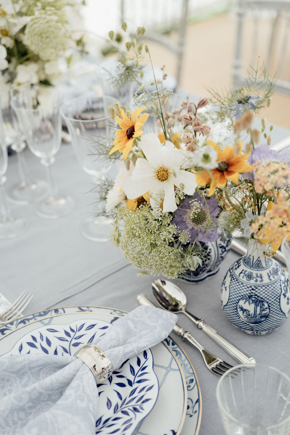 Heckfield Place, Luxury Event, Pocketful of dreams, Event Styling, 60th Birthday, Tablescape, Sunday Brunch Party, Matt Porteous, Kitten Grayson, Skye Gyngell, White and blue party